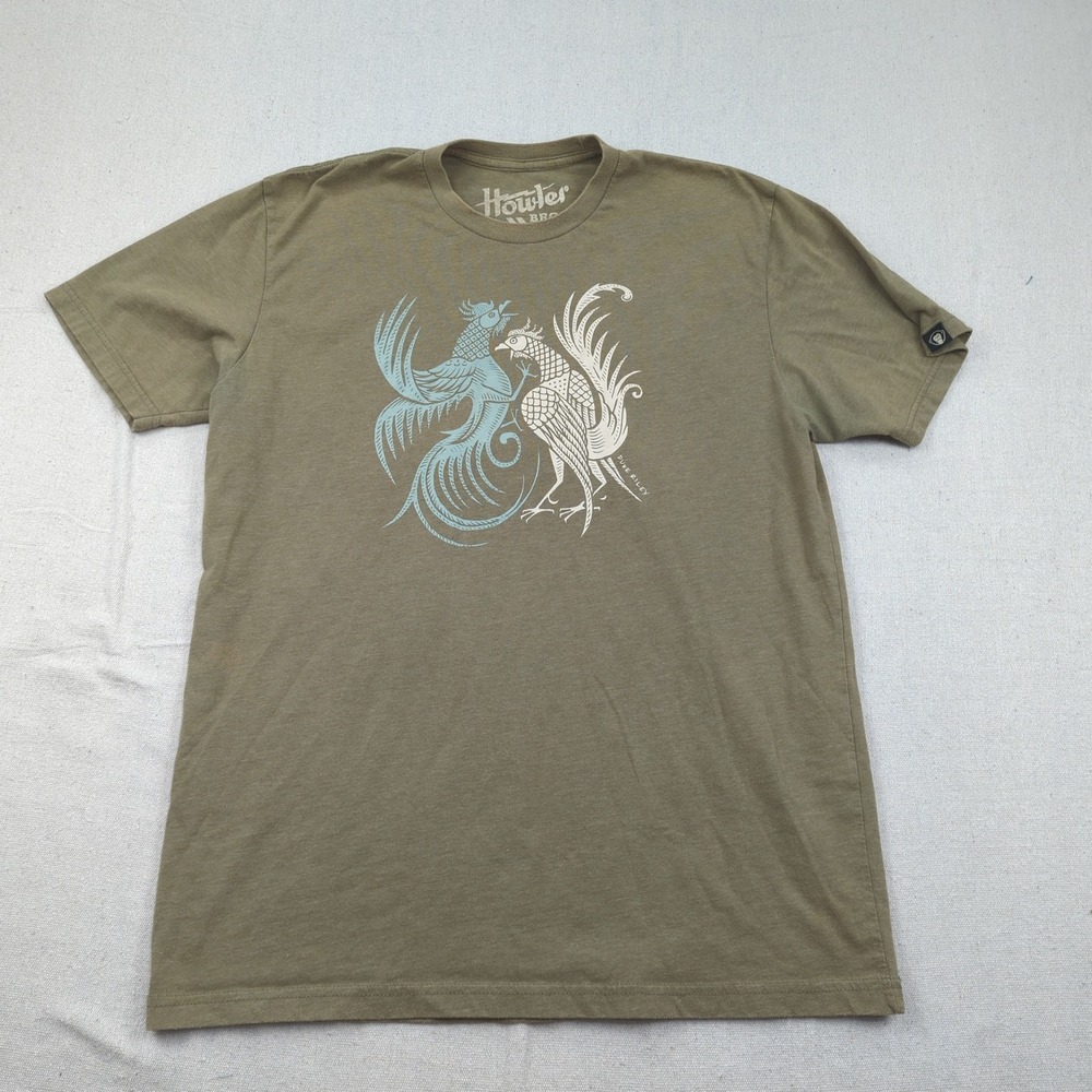 Howler Bros Shirt Mens Large Olive Green Fighting Roosters Graphic  Cotton